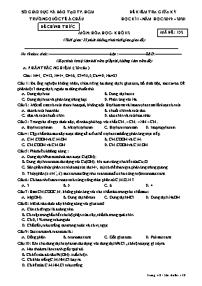 Đề kiểm tra giữa học kỳ I môn Hóa học Lớp 12 - Mã đề 132 - Năm học 2019-2020 - Trường quốc tế Á Châu